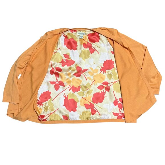 Amanda Smith Silk-Cotton Blend Cardigan Sweater XL Orange Floral-Lined Interior - Picture 6 of 13